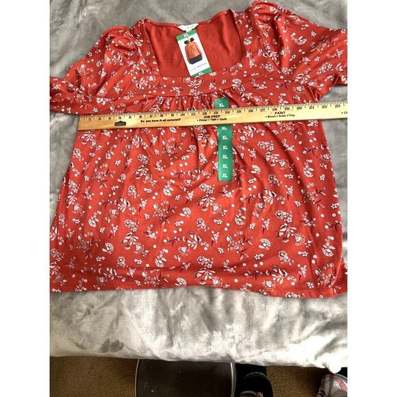 Lucky Brand Womens size XL top orange liberty floral print square neckline - Picture 5 of 12